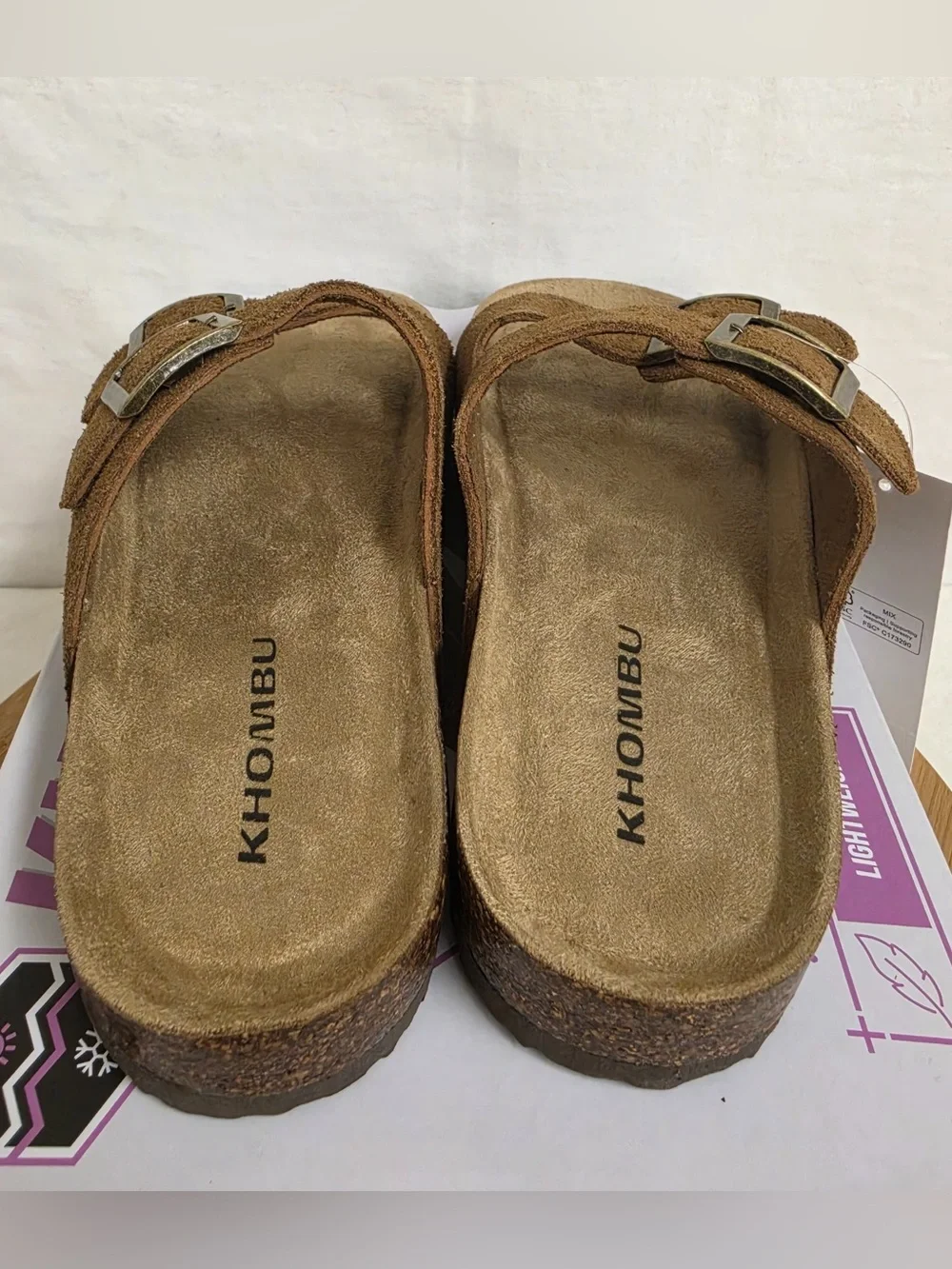 Khombu Ashville Women's 6 Brown Suede Double Buckle Cork Slide Sandals New
